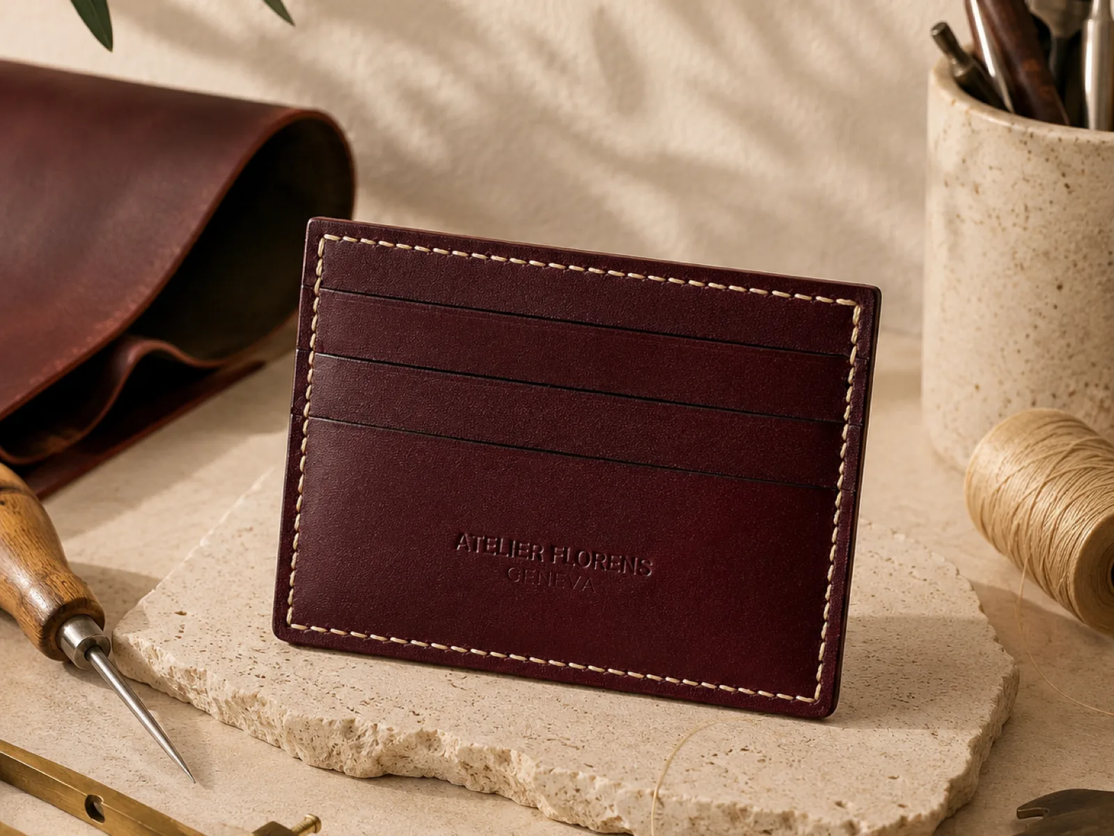 Porte-cartes marron en cuir
