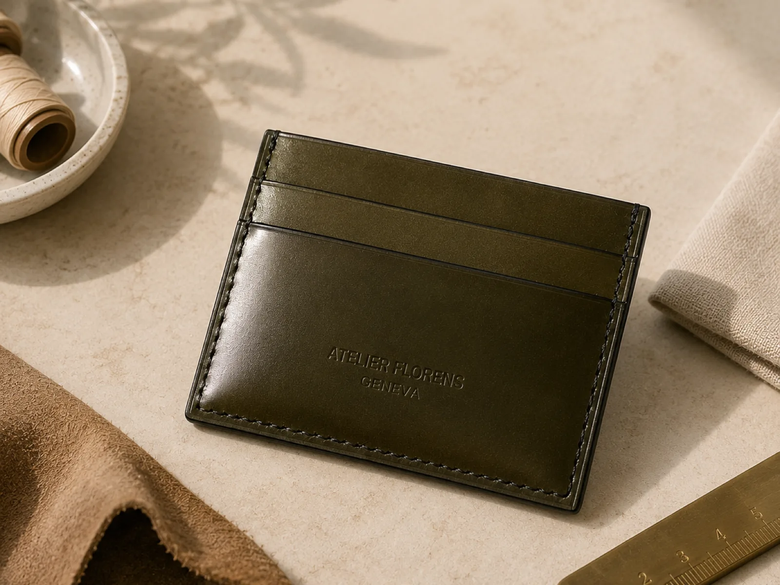 Porte-cartes vert foncé en cuir