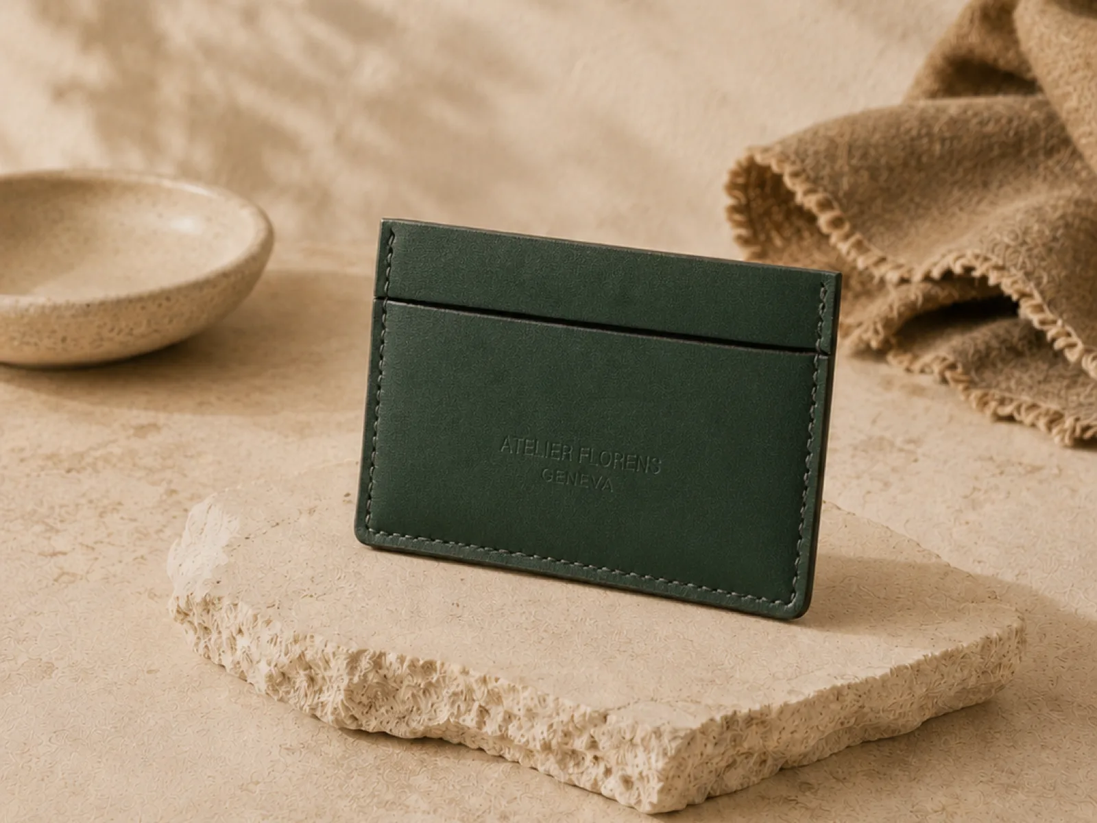 Porte-cartes vert en cuir