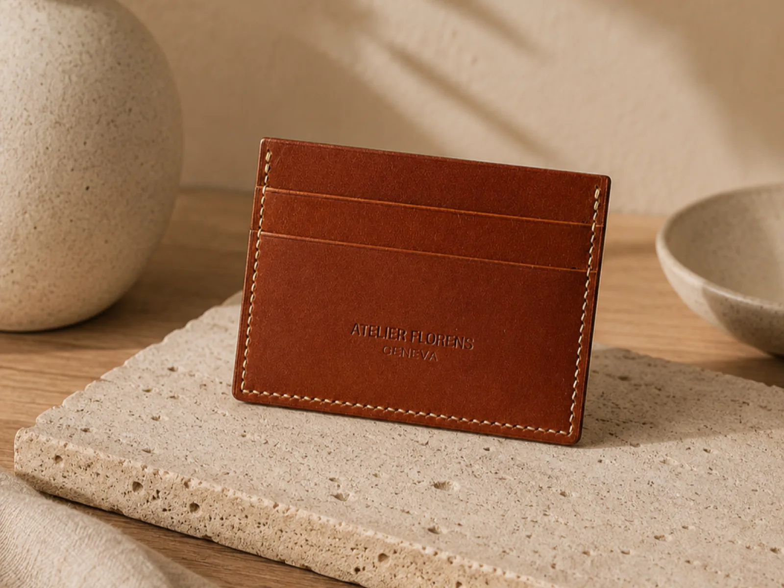 Porte-cartes marron en cuir