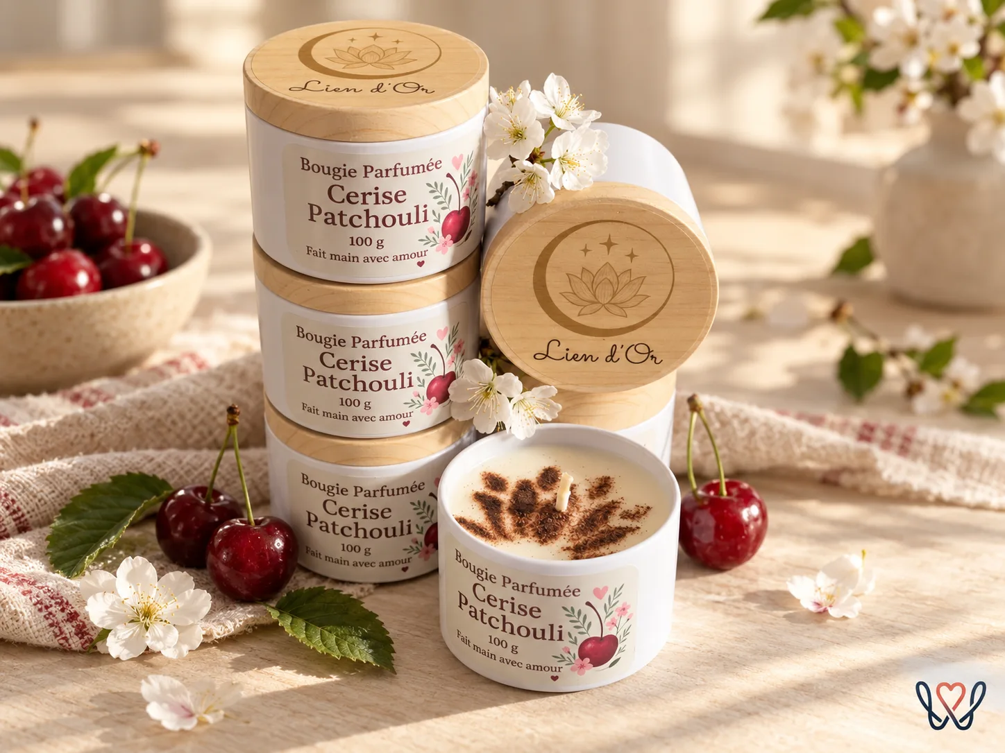Bougie parfumée Cerise Patchouli 100g