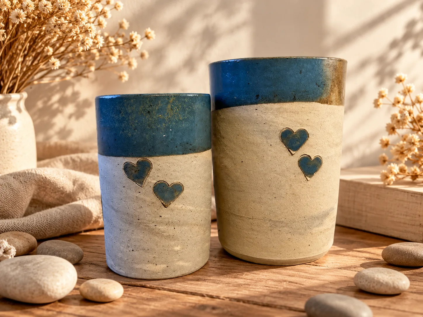 Vases en grès mélés, émaillés partiellement